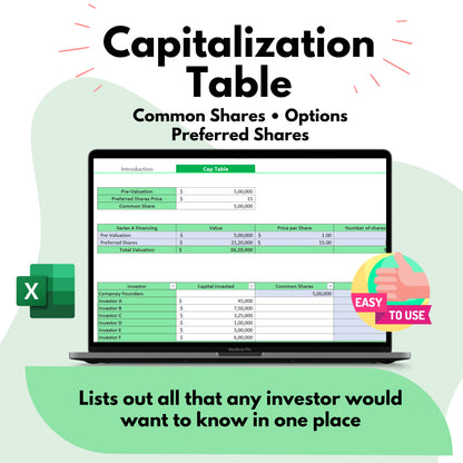 cap table ,VentureCapital  template cap table template  template cap table  StockOptions  StartupValuation  StartupFinancing  startup cap table template  startup cap table spreadsheet